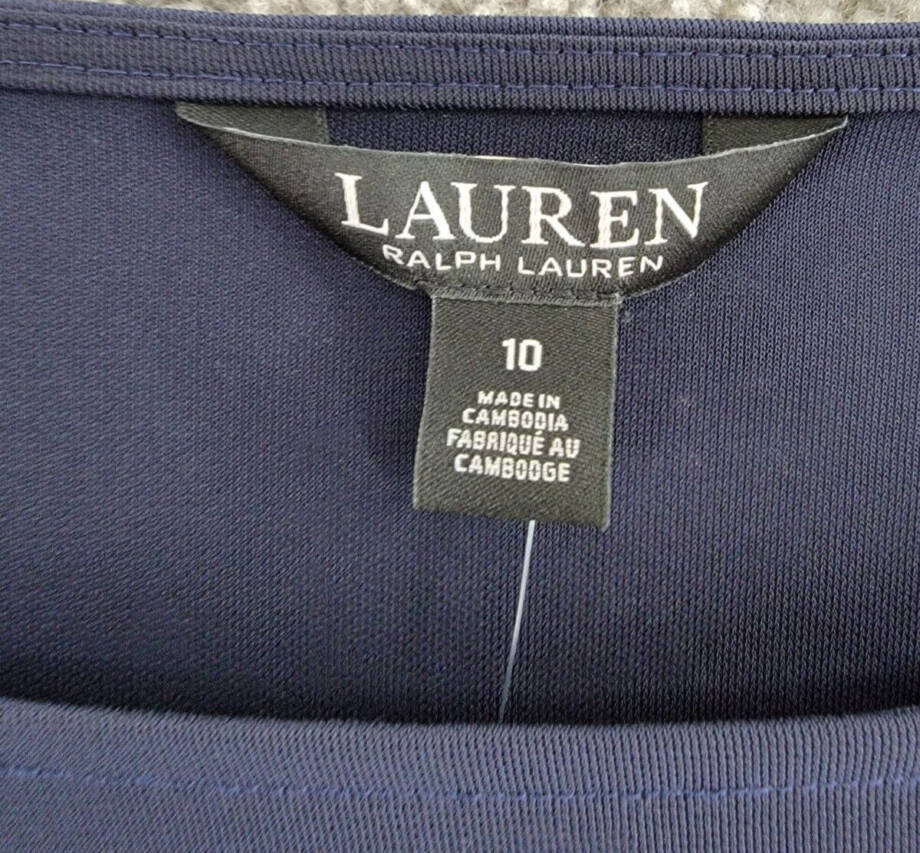 Lauren Ralph Lauren Buckle-Trim Stretch Jersey Dress Women's 10 Navy Long Sleeve
