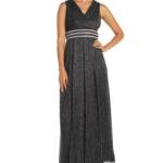R & M Richards Crinkle Pleated Gown Women's 16 Black/Silver Back Zip Closure