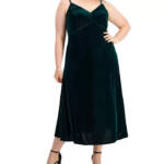 Taylor Plus Size Velvet Empire-Waist Sleeveless Midi Dress Women's 14W Pea Green
