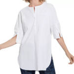 Lyssé Mariella Solid Shirt Women's M White Pullover Styling Elbow Sleeves
