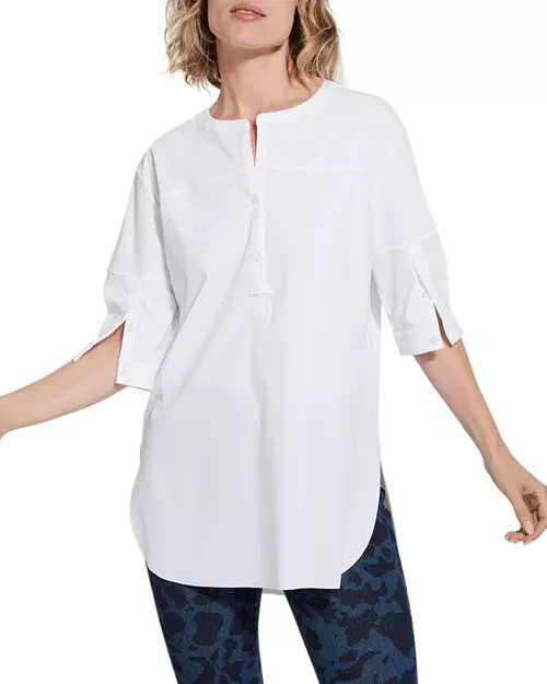 Lyssé Mariella Solid Shirt Women's M White Pullover Styling Elbow Sleeves