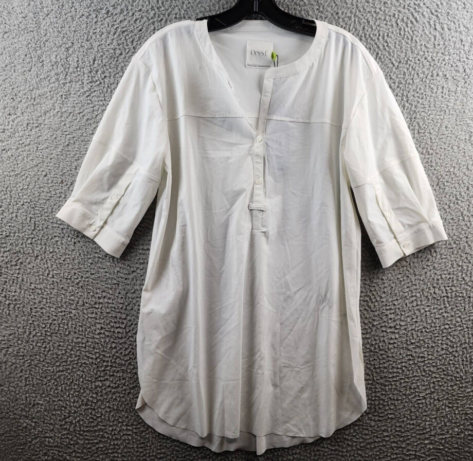 Lyssé Mariella Solid Shirt Women's M White Pullover Styling Elbow Sleeves
