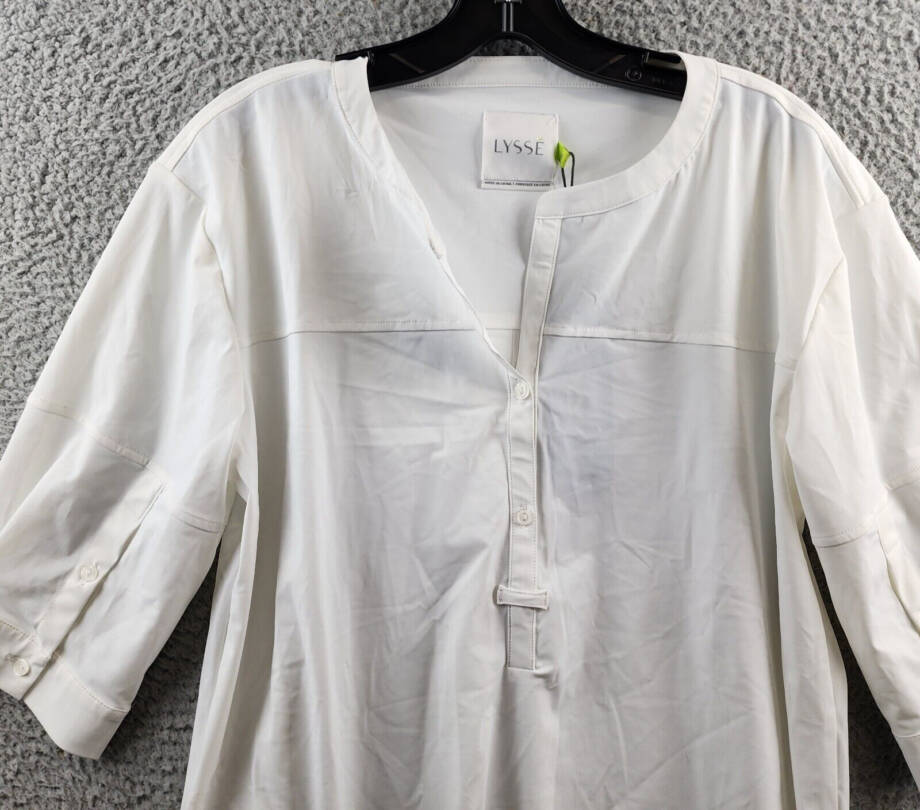 Lyssé Mariella Solid Shirt Women's M White Pullover Styling Elbow Sleeves