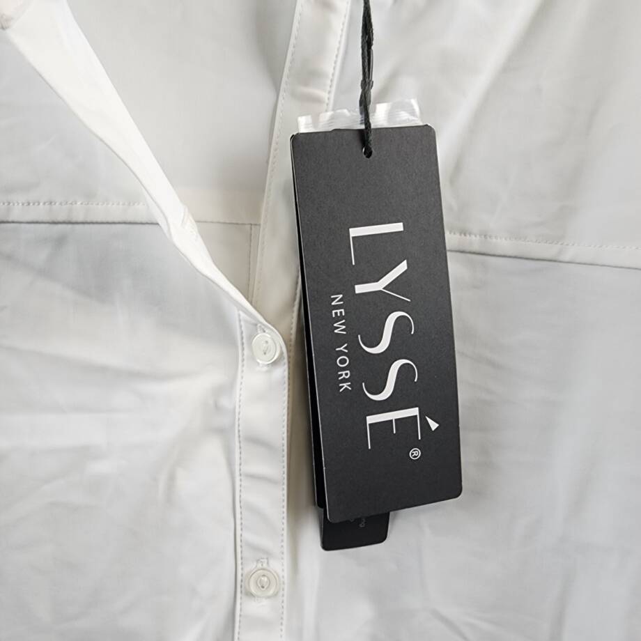 Lyssé Mariella Solid Shirt Women's M White Pullover Styling Elbow Sleeves