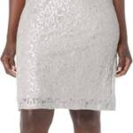 R&M Richards Beaded Neck Lace Dress Women's 16 Ivory Floral Crew Neck Sleeveless