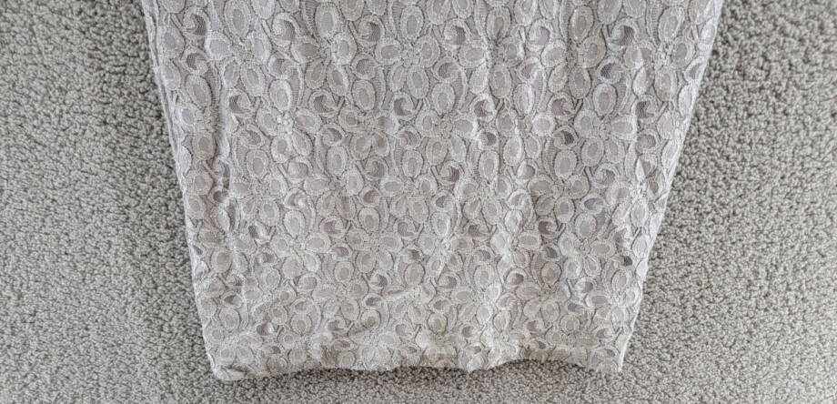 R&M Richards Beaded Neck Lace Dress Women's 16 Ivory Floral Crew Neck Sleeveless