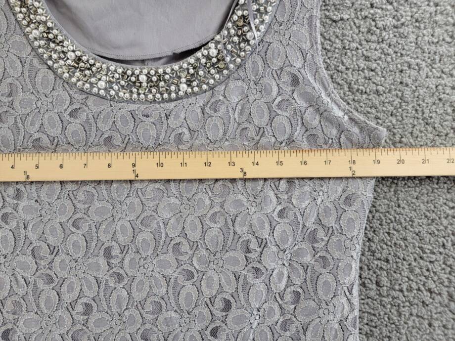 R&M Richards Beaded Neck Lace Dress Women's 16 Ivory Floral Crew Neck Sleeveless