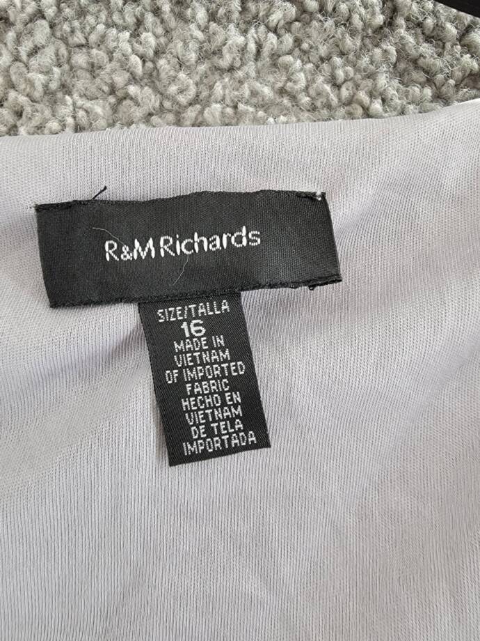 R&M Richards Beaded Neck Lace Dress Women's 16 Ivory Floral Crew Neck Sleeveless