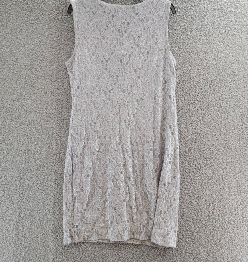 R&M Richards Beaded Neck Lace Dress Women's 16 Ivory Floral Crew Neck Sleeveless