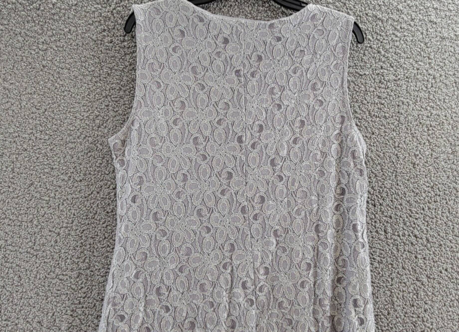 R&M Richards Beaded Neck Lace Dress Women's 16 Ivory Floral Crew Neck Sleeveless