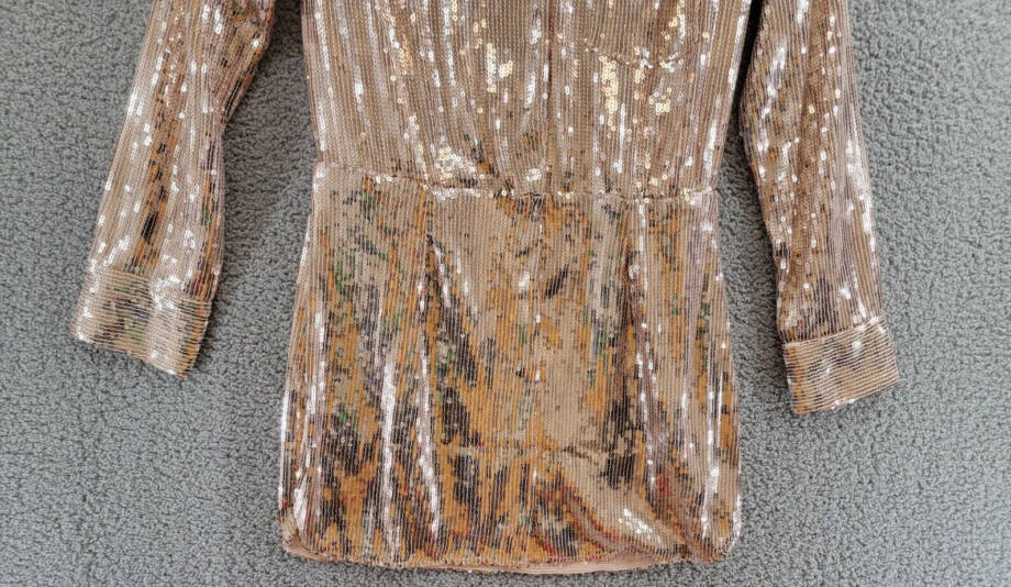 Free People Sophie Sequined Mini Shirtdress Women's M Champagne Snap Closure L/S