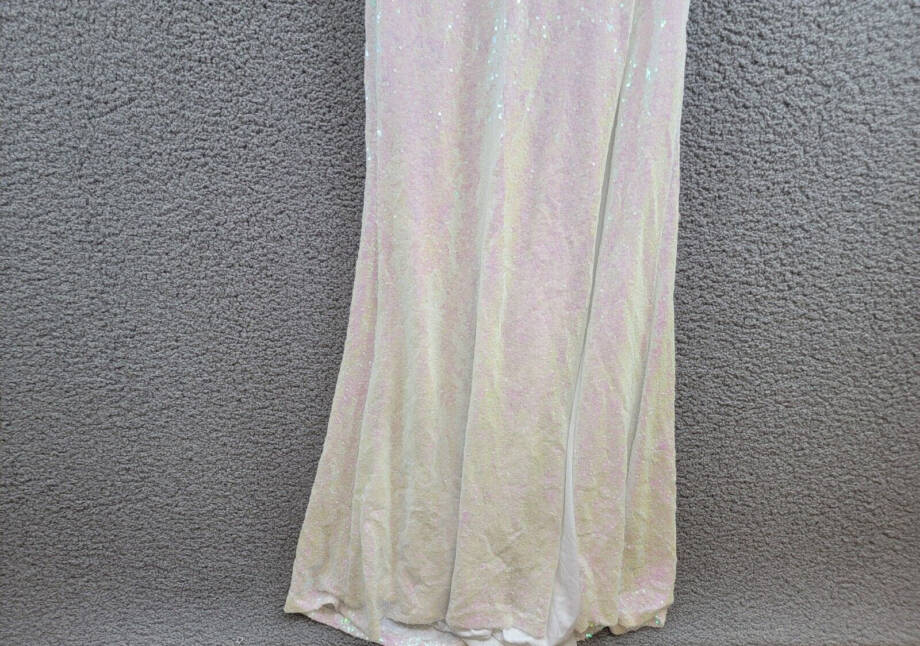B Darlin Sequined Cowlneck Lace-Up-Back Gown Juniors' 9/10 Iridescent Zip Back