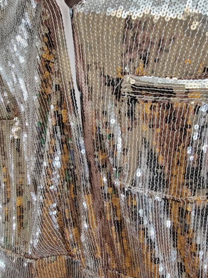 Free People Sophie Sequined Mini Shirtdress Women's M Champagne Snap Closure L/S