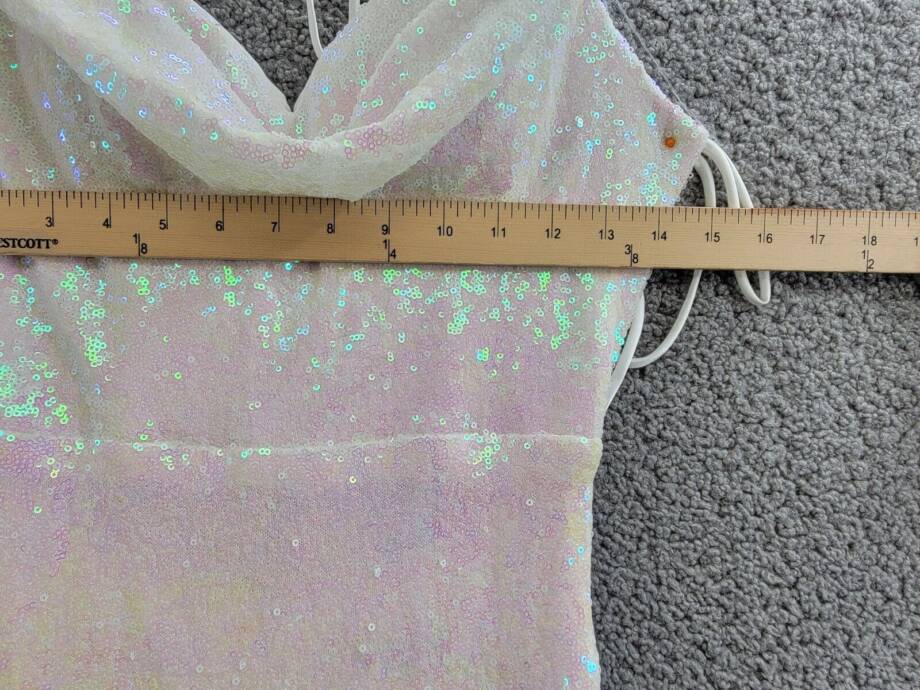 B Darlin Sequined Cowlneck Lace-Up-Back Gown Juniors' 9/10 Iridescent Zip Back