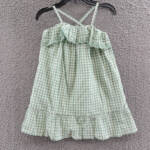 Polo Ralph Lauren Eyelet-Trim Gingham Madras Sleeveless Dress 6 Faded Mint/White