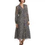 Tommy Hilfiger Floral-Print A-Line Dress Women's 4 Black/White Back Zip Closure