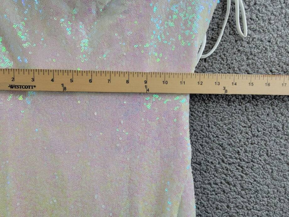 B Darlin Sequined Cowlneck Lace-Up-Back Gown Juniors' 9/10 Iridescent Zip Back