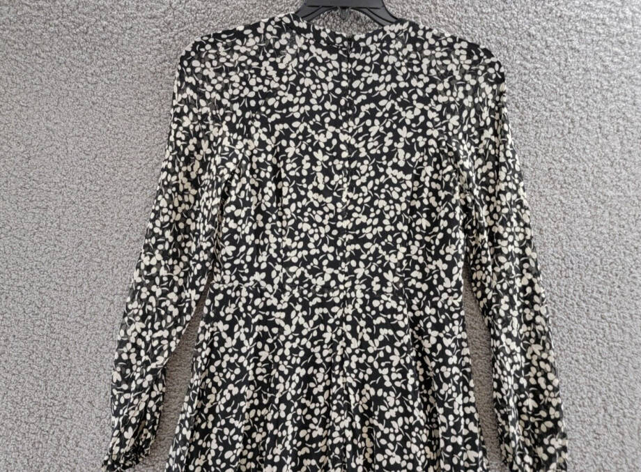 Tommy Hilfiger Floral-Print A-Line Dress Women's 4 Black/White Back Zip Closure