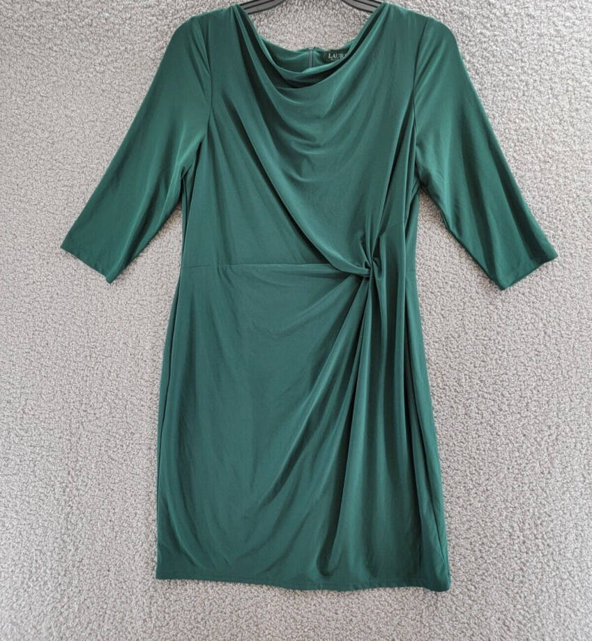 Lauren Ralph Lauren Twisted-Knot Jersey Dress Women's 16 Green Back Zipper