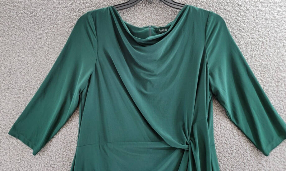 Lauren Ralph Lauren Twisted-Knot Jersey Dress Women's 16 Green Back Zipper