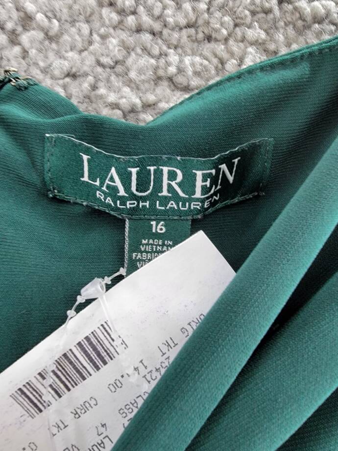 Lauren Ralph Lauren Twisted-Knot Jersey Dress Women's 16 Green Back Zipper