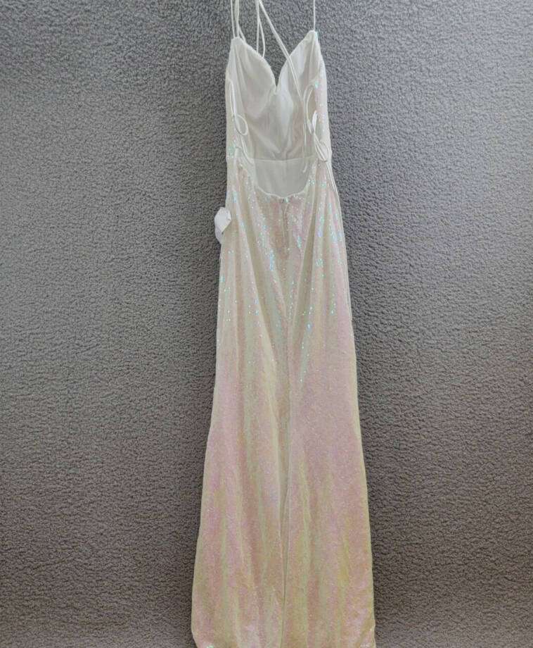 B Darlin Sequined Cowlneck Lace-Up-Back Gown Juniors' 9/10 Iridescent Zip Back