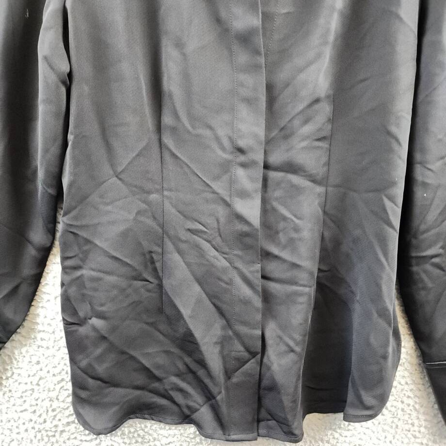 NIC+ZOE Trimmed Up Faux Leather Cuff Shirt Women's M Black Button Front Closure