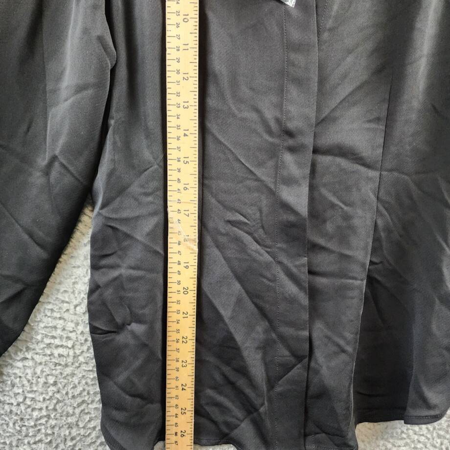 NIC+ZOE Trimmed Up Faux Leather Cuff Shirt Women's M Black Button Front Closure