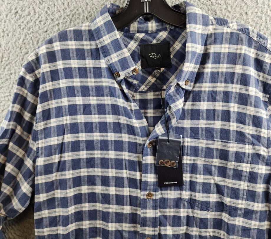 Rails Reid Button Front Shirt Men's M Midnight Grey Melange Pocket Long Sleeve~