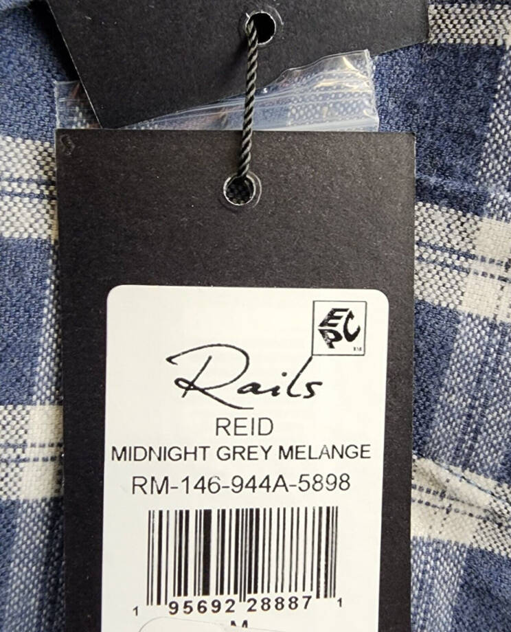 Rails Reid Button Front Shirt Men's M Midnight Grey Melange Pocket Long Sleeve~