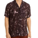 HUGO Ellino Floral Print Relaxed Fit Button Up Camp Shirt Men's L Dark Brown S/S