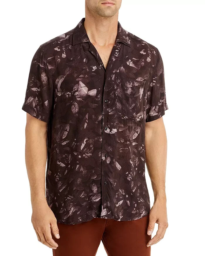 HUGO Ellino Floral Print Relaxed Fit Button Up Camp Shirt Men's L Dark Brown S/S