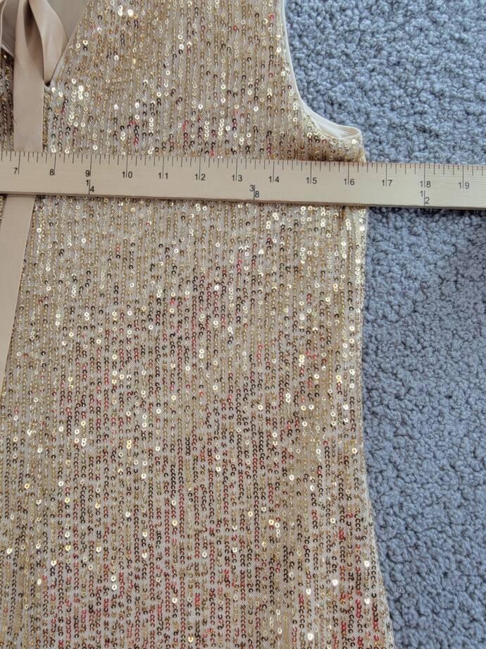 kensie Sequined-Mesh Sleeveless Shift Dress Women's 2 Gold Back Neck Tie Closure