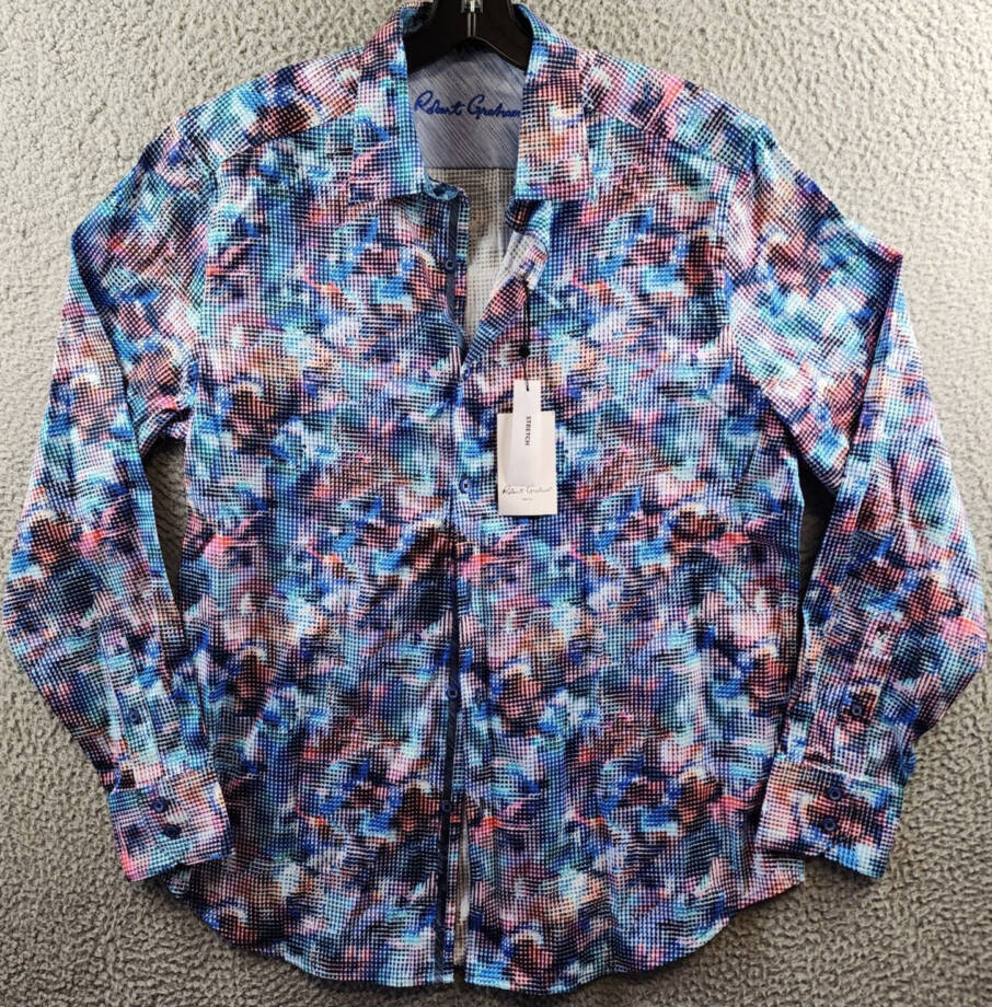 Robert Graham Outer Banks Printed Button Front Shirt Men's L Multi Long Sleeve