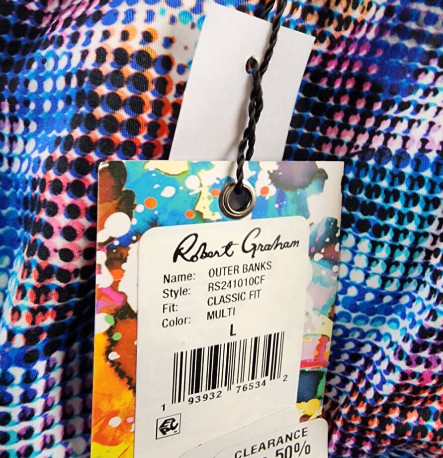 Robert Graham Outer Banks Printed Button Front Shirt Men's L Multi Long Sleeve