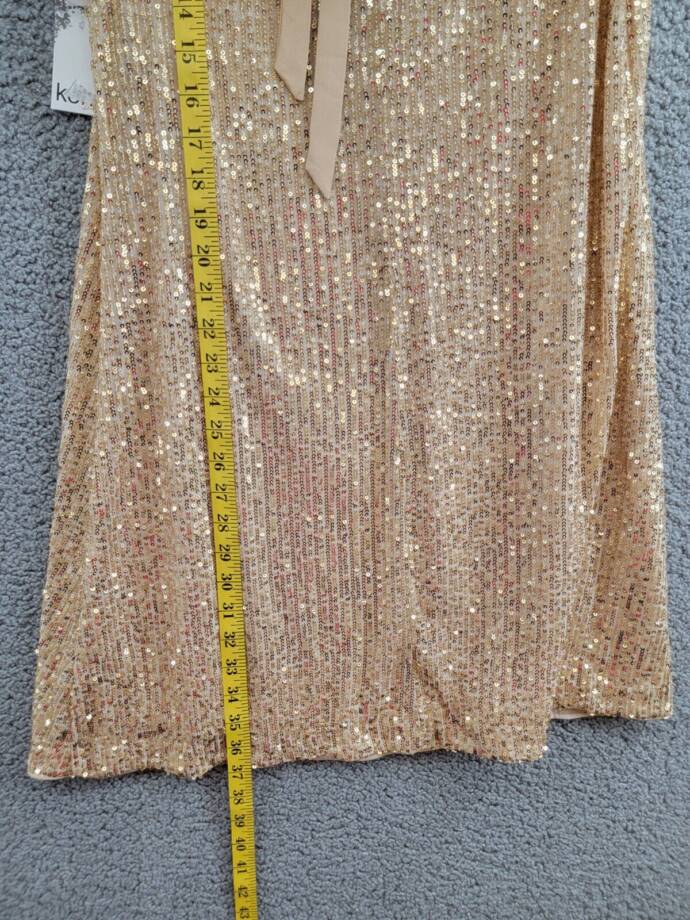 kensie Sequined-Mesh Sleeveless Shift Dress Women's 2 Gold Back Neck Tie Closure