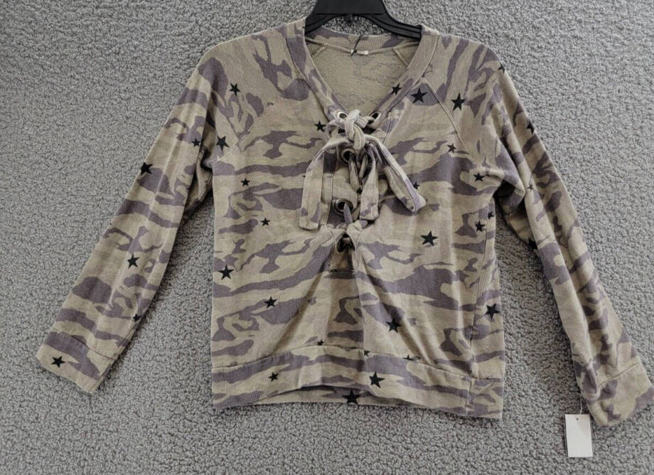 Monrow Printed Lace Up Sweatshirt Women's XS Multicolor Long Sleeve Pullover