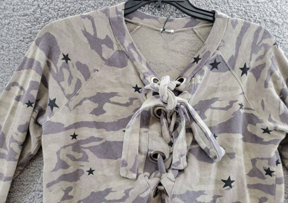 Monrow Printed Lace Up Sweatshirt Women's XS Multicolor Long Sleeve Pullover