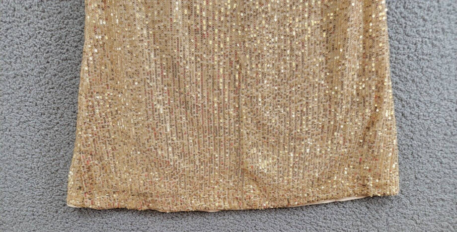 kensie Sequined-Mesh Sleeveless Shift Dress Women's 2 Gold Back Neck Tie Closure