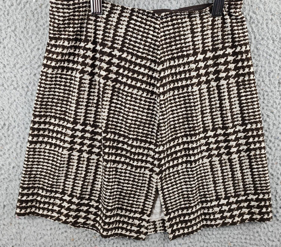 Norma Kamali Side Slit Mini Skirt Women's S/32 Chocolate Glenn Plaid Pull On