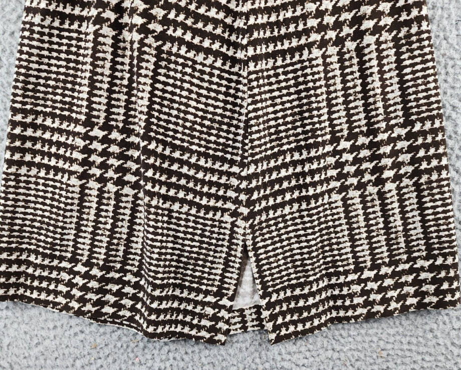 Norma Kamali Side Slit Mini Skirt Women's S/32 Chocolate Glenn Plaid Pull On