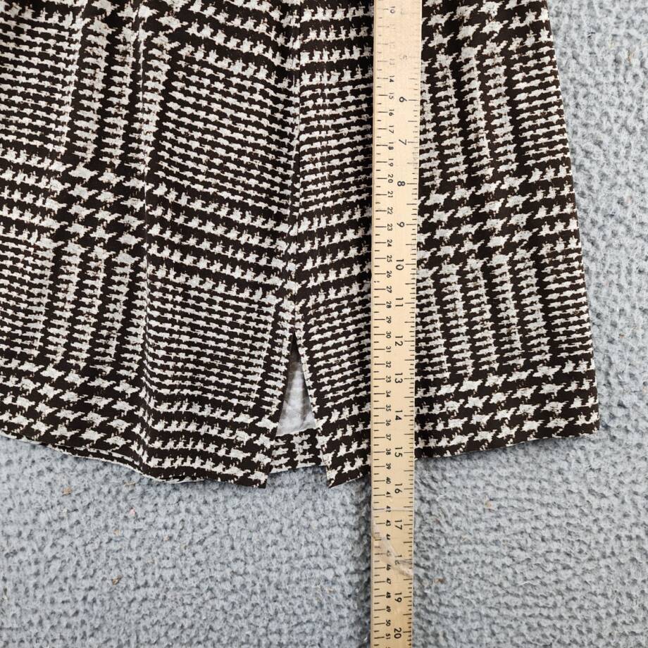 Norma Kamali Side Slit Mini Skirt Women's S/32 Chocolate Glenn Plaid Pull On
