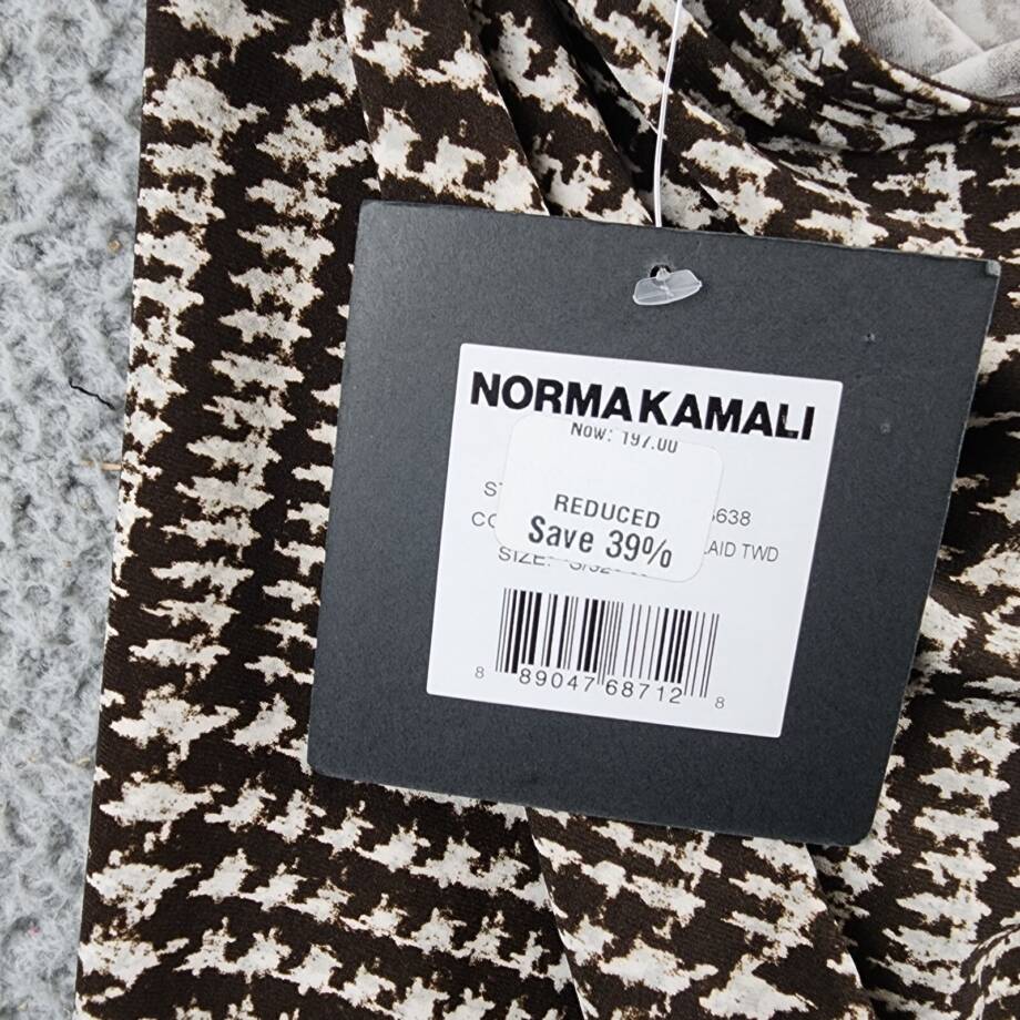 Norma Kamali Side Slit Mini Skirt Women's S/32 Chocolate Glenn Plaid Pull On