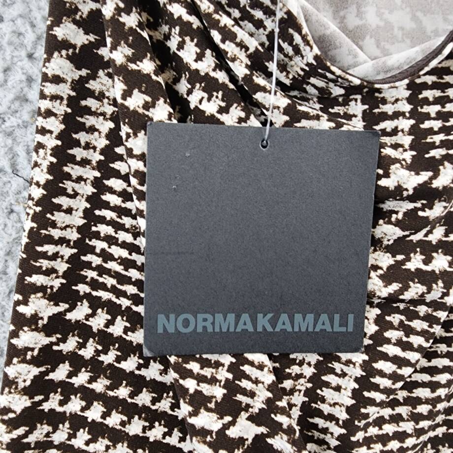 Norma Kamali Side Slit Mini Skirt Women's S/32 Chocolate Glenn Plaid Pull On