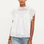 Velvet by Graham & Spencer Inessa Cap Sleeve Top Women's L White Button Back S/S