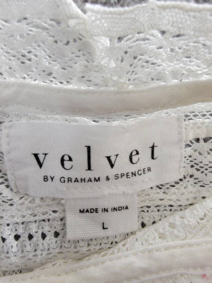 Velvet by Graham & Spencer Inessa Cap Sleeve Top Women's L White Button Back S/S