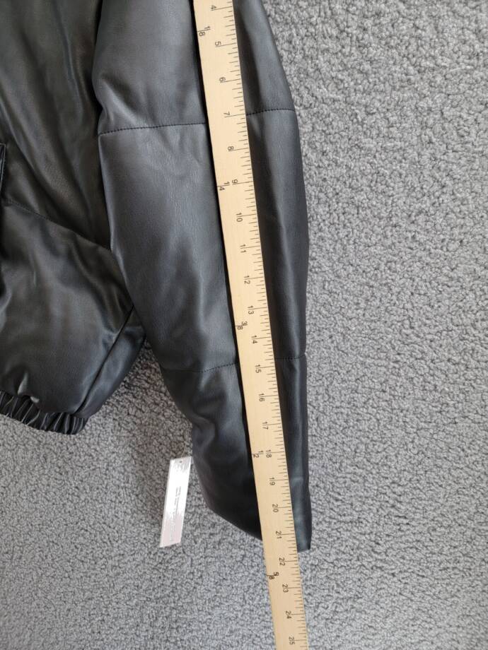 AQUA Faux Leather Full Zip Puffer Jacket Women's XL Black Solid Side Pockets L/S