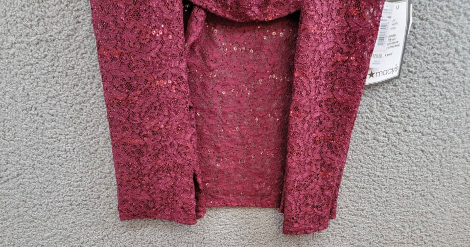 R & M Richards 3-Pc. Sequined Lace Pantsuit & Jacket Women's 6 Merlot 3/4 Sleeve