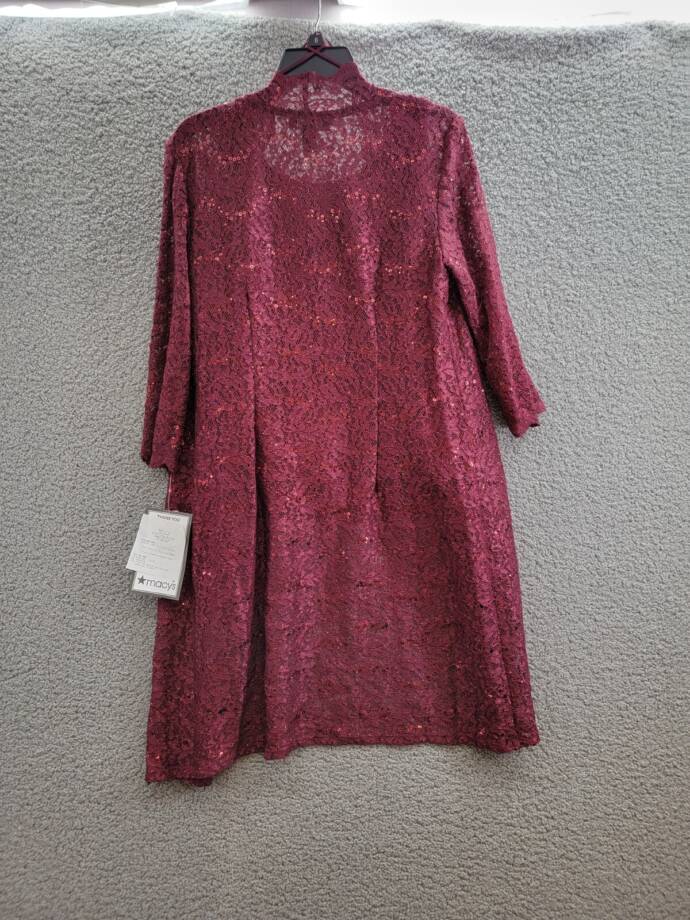 R & M Richards 3-Pc. Sequined Lace Pantsuit & Jacket Women's 6 Merlot 3/4 Sleeve