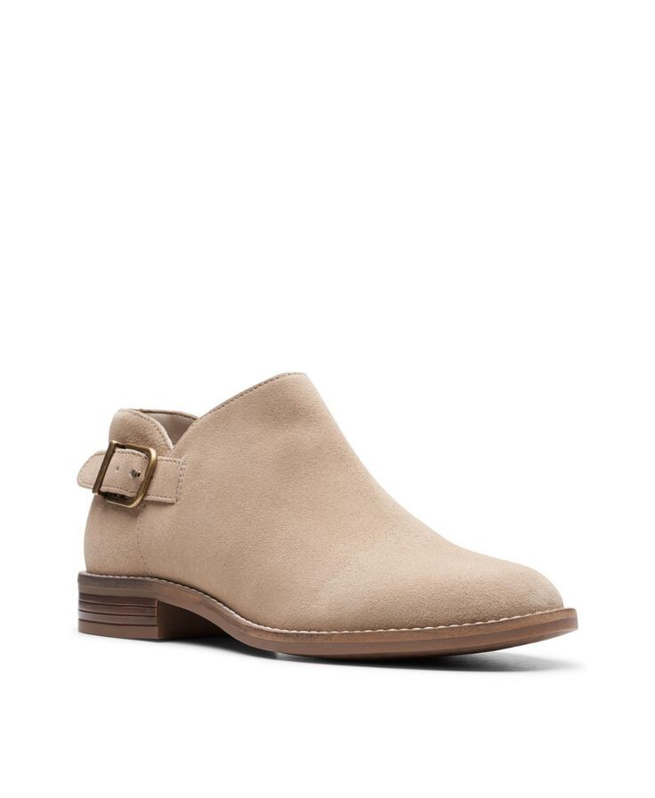Clarks Camzin Pull Shootie Women's 5.5M Sand Suede Zip Closure Buckle Accent